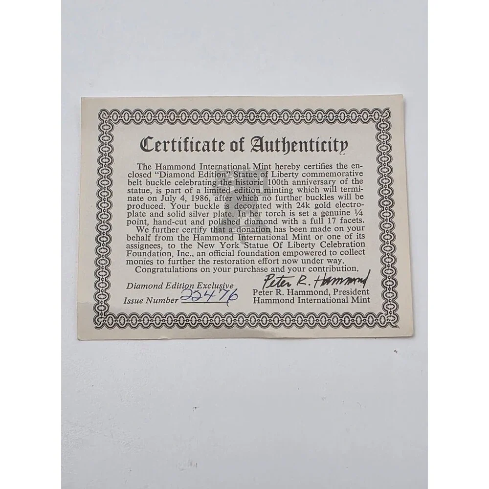 VtG Hammond International Mint Diamond Edition Statue of Liberty 24k Gold Buckle